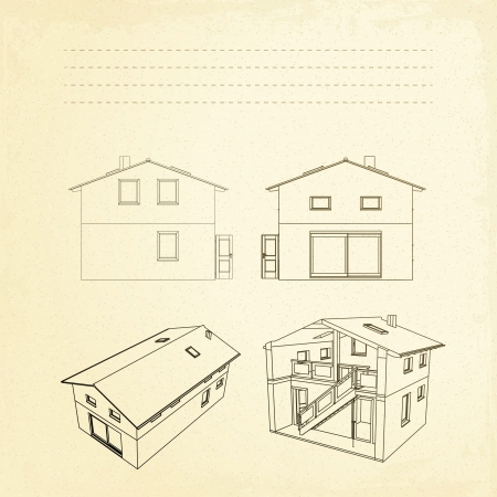 Wireframe of building with text fields and sepia background  Vector illustration, eps10, contains transparencies, gradients and effects のイラスト素材