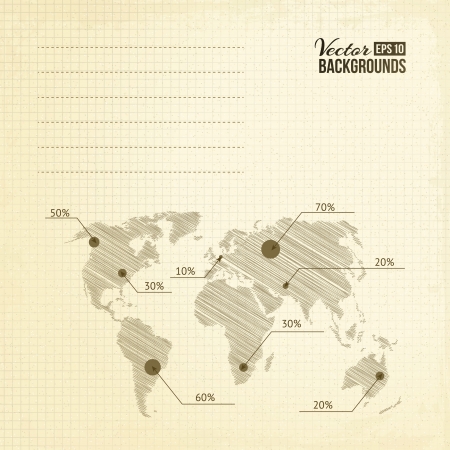 Engraving world globe with text fields and sepia background  Vector illustration, eps10, contains transparencies, gradients and effects のイラスト素材