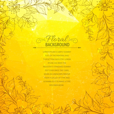 Flower ornamental gold pattern  Old shabby orange colored background のイラスト素材