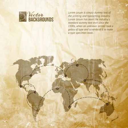 World map with track lines in vintage pattern  Vector illustration, contains transparencies, gradients and effects のイラスト素材