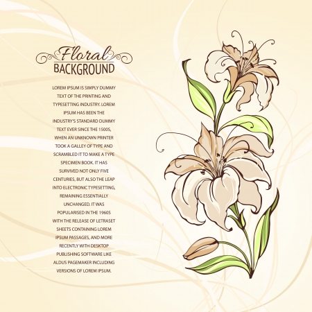 Blooming lilies over brown background  Vector illustration のイラスト素材