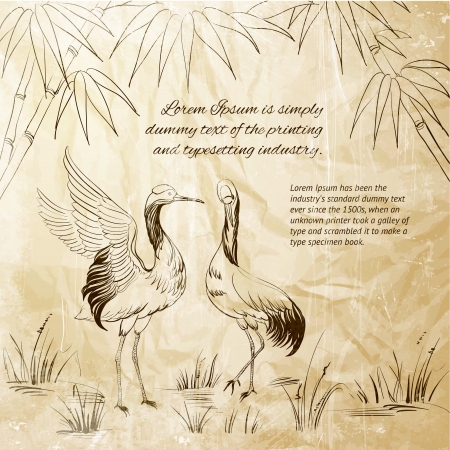 Wallpaper heron and bamboo  Vector illustration のイラスト素材