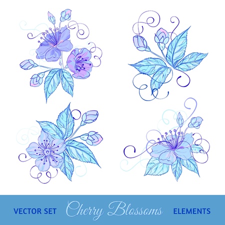 Set of cherry flowersのイラスト素材