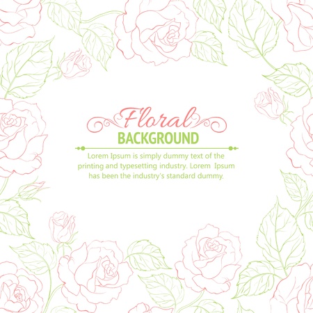 Pink romantic frame of roses with sample text  Vector illustration のイラスト素材