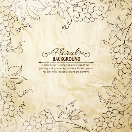 Grapes frame over old paper  illustration のイラスト素材