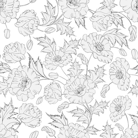 Poppies seamless background  Isolated over white illustration のイラスト素材