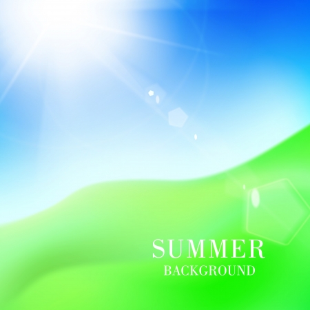 Green hill under blue sky whit sun. Vector illustration.のイラスト素材