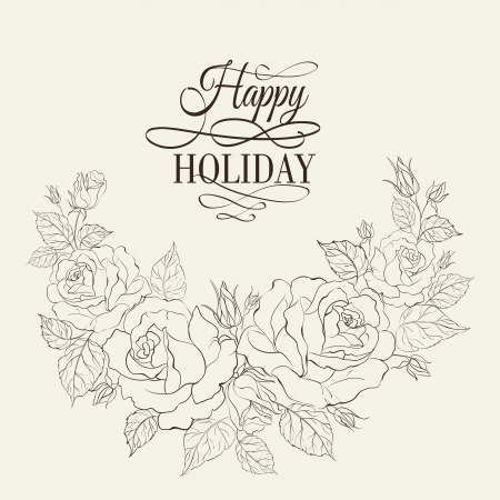 Vintage romantic frame of roses with sample text. Vector illustration.のイラスト素材