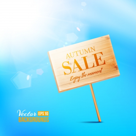 Wooden board with sale text. Vector illustration.のイラスト素材