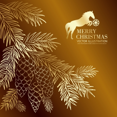 Gold  christmas fir and pinecone.. Vector illustration.のイラスト素材