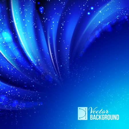 Snow falling on the background of blue luminous rays. Vector illustration.のイラスト素材