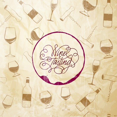 Red wine  drops over text paper background. Vector Illustration.のイラスト素材