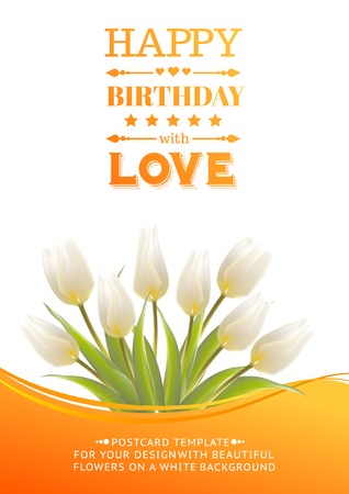 White tulips on a card for birthday. Vector illustration.のイラスト素材
