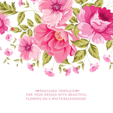 Ornate pink flower decoration with text label. Elegant Vintage Greeting card design. Vector illustration.のイラスト素材