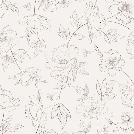 Peony seamless pattern. Vector illustration.のイラスト素材