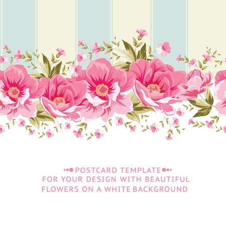 Ornate pink flower border with tile. Elegant Vintage card design. Vector illustration.のイラスト素材