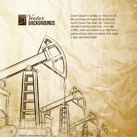 Oil pump on vintage paper. Vector illustration.のイラスト素材