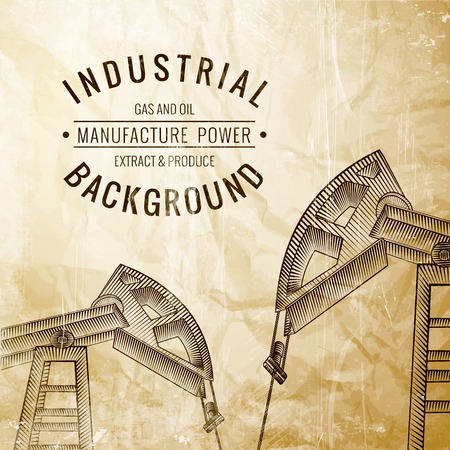 Oil pump on vintage paper. Vector illustration.のイラスト素材