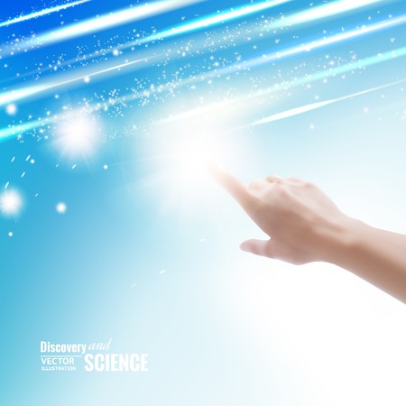 Hand of human pointing with finger on sky.のイラスト素材