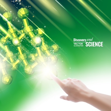 Woman hand touching screen chemical molecule. Vector illustration.のイラスト素材