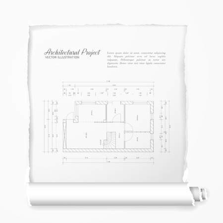 Architectural project through white paper illustrationのイラスト素材