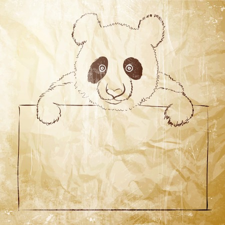 Cute panda with text card place over old paper texture illustration のイラスト素材
