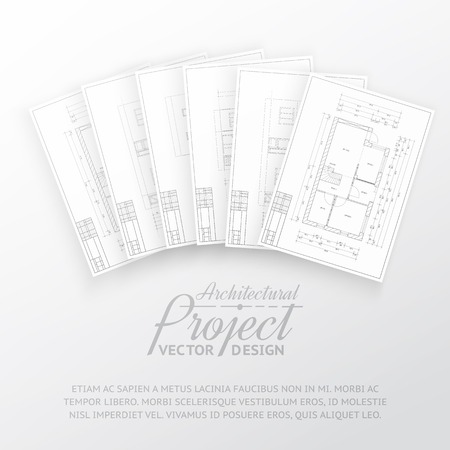 Architectural background with projects of drawings  Vector illustration のイラスト素材