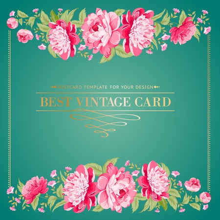 Luxurious vintage frame of color peony label  Vector illustration のイラスト素材