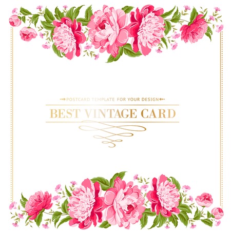 Luxurious vintage frame of color peony label  Vector illustration のイラスト素材