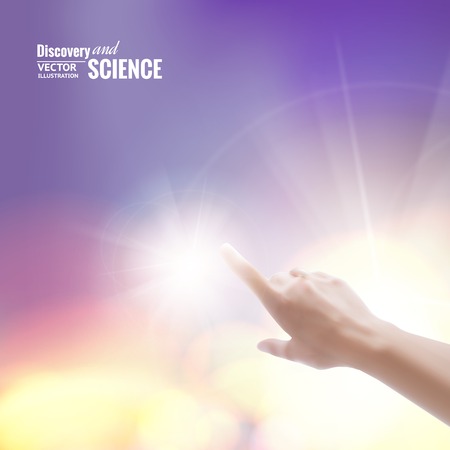 Science concept image of human hand pointing on abstraction  Vector illustration のイラスト素材