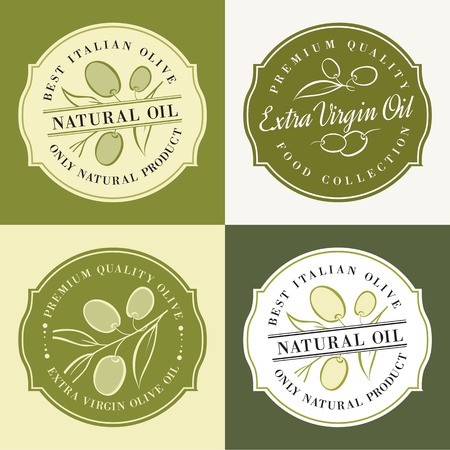 Collection of olive labels in radial frames. Vector illustration.のイラスト素材