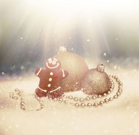 Candyman with sphere toys over holiday glow light and bokeh.の写真素材