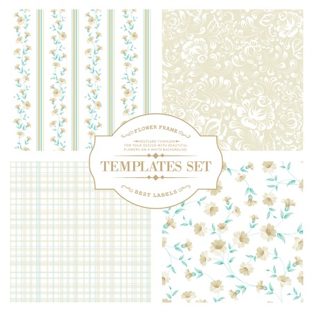 Awesome vintage template set of color flowers. Vector illustration.のイラスト素材