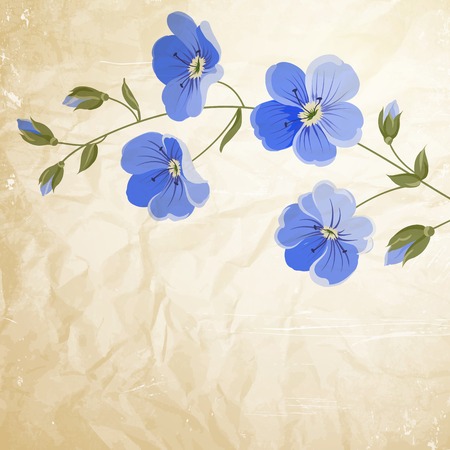 Blossoming flower brunch with spring flowers on old paper background. Vector illustration.のイラスト素材