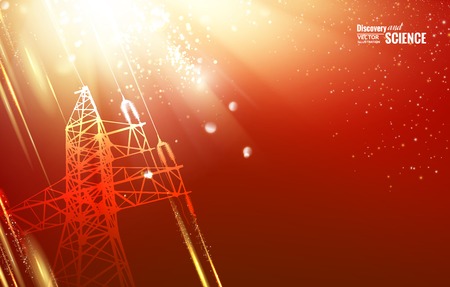 Electric power transmission tower with sparks. Vector illustration.のイラスト素材
