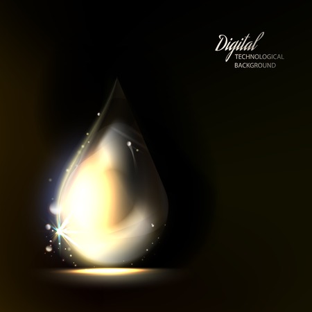 Macro of shiny drop on dark background. Vector illustration.のイラスト素材