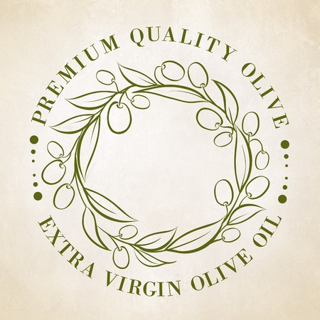 Olive label elements over colored backgrounds. Vector illustration.のイラスト素材