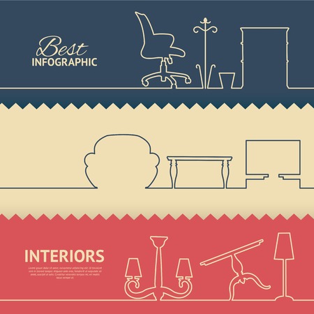 Flat colors infographics with interior design elements. Vector illustration.のイラスト素材