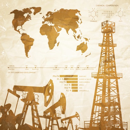 Oil industry infographics over old paper background. Vector illustration.のイラスト素材