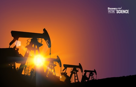 Oil field over sunset. Vector illustration.のイラスト素材