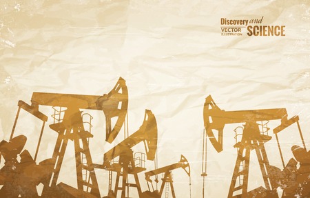 Oil industry background with oil pumps over old paper. Vector illustration.のイラスト素材