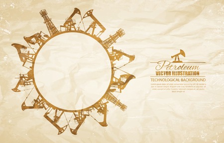 Oil industrial circle border on old paper background. Vector illustration.のイラスト素材