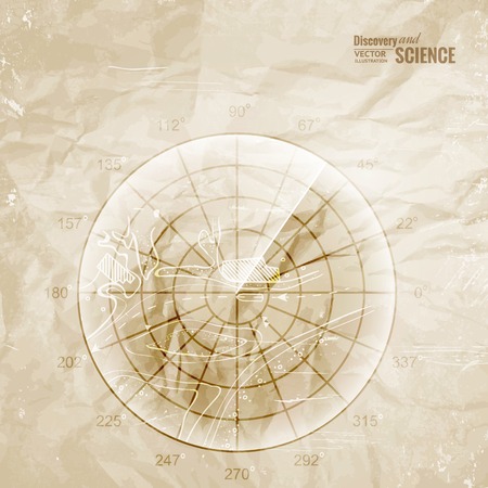 Vintage radar printed on old paper. Vector illustration.のイラスト素材