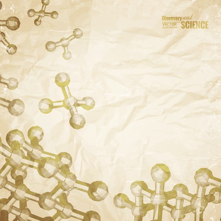 Old paper with atom and molecule pencil image on the corner. Vector illustration.のイラスト素材