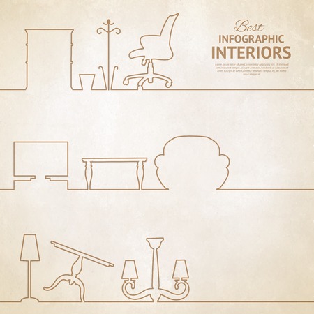 Flat style card with interior design elements. Vector illustration.のイラスト素材