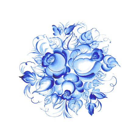 Gzhel style blue floral frame. illustration.の写真素材