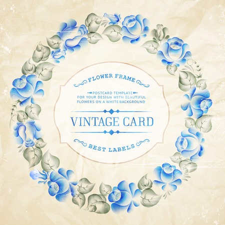 Vintage card with text and ghzel style flower frame.のイラスト素材