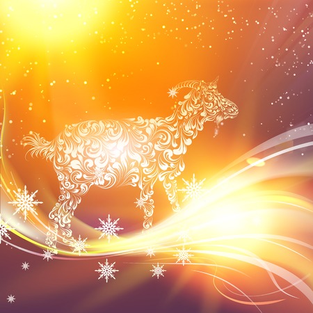 New year simbol of goat over night sky. Vector illustration.のイラスト素材