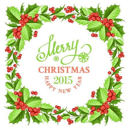 Holiday invitation card with mistletoe floral border. Vector illustration.のイラスト素材