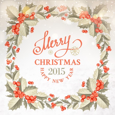 Holiday invitation card with mistletoe floral border. Vector illustration.のイラスト素材